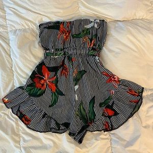 Floral-Stripped Print Romper